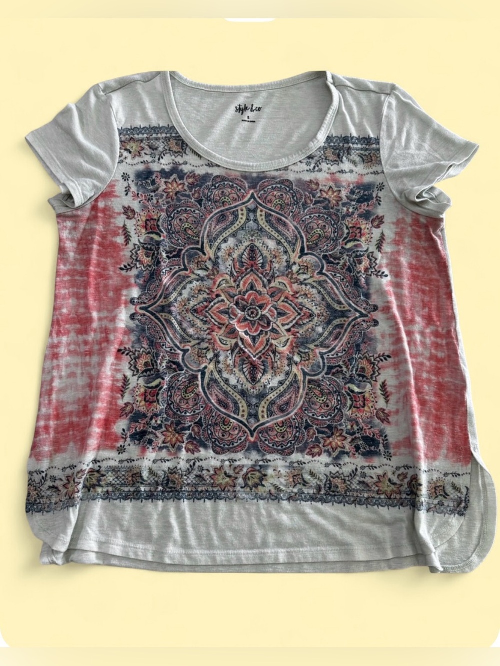 Style & Co. Women's Multicolor Paisley Short Sleeve Top.
